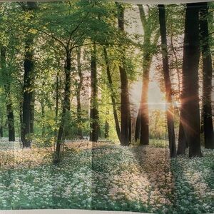 Tapestry with Green Forest Tree Scene